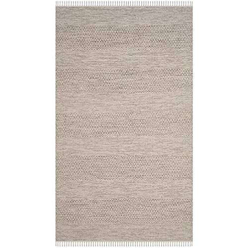 Safavieh Montauk Collection MTK330M Handmade Tassel Cotton Accent Rug, 2'3" x 4', Ivory / Steel Grey