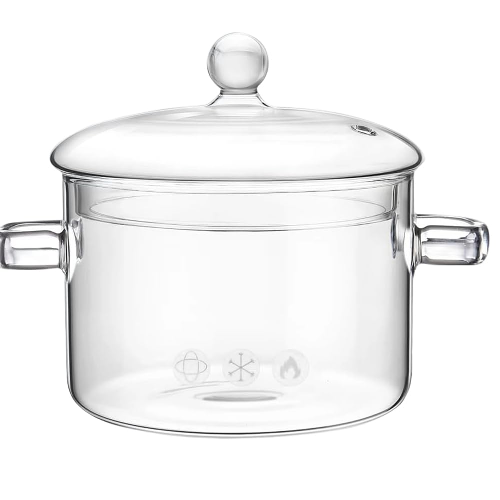 CTRLZS Glass Pots for Cooking on Stove-Lid Included, 1.9L/67oz Simmer Pot, Heat- Design