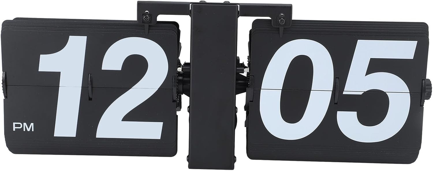 Flip Clock,Retro Clock,Retro Mechanical Digital Flip Clock Stainless Steel PVC Battery Powered Automatic Desk Clock Living Room Bedroom Office (All Black)