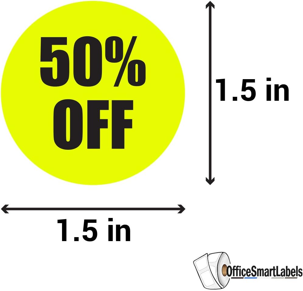 OfficeSmartLabels [1.5 x 1.5 Inch - 600 Total Labels - 2 Rolls of 300] Retail 50% Labels, Sale Percent Stickers for Retailers, Merchants, Stores