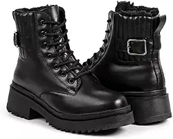 Bota Feminina de Inverno em Couro Forrada com Lã Impermeável - Nova York