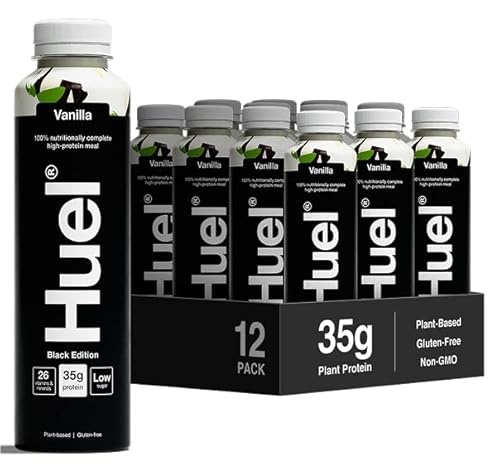 Huel Black Edition Ready-to-drink, 12 x 500ml Bottles, Protein Shakes, Vanilla Flavour, High Protein Drink, 35g Protein Per Bottle, Rich in Vitamin D, Fatty Acids, Calcium, Ready Meals