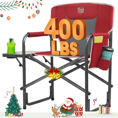 TIMBER RIDGE Lightweight Oversized Camping Chair 2 Pack - Aluminum Director's Chair With Side Table, Holds 400lbs