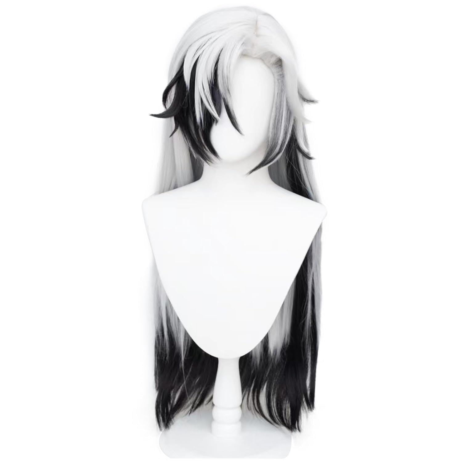Amine Game Cosplay Wig White and Black Hair Long Straight Wigs for Men Halloween, Comic Con, Cosplay Show Wigs