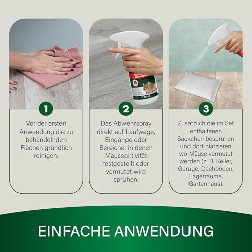 Veddelholzer 250 ml Mäuseabwehr Set mit Duftsäckchen natürliches Mäuse und Rattenabwehrmittel für Innen & Außen, Haus, Garten, Keller effektiv, hochwirksam Mäuse vertreiben ohne Gift und Chemie