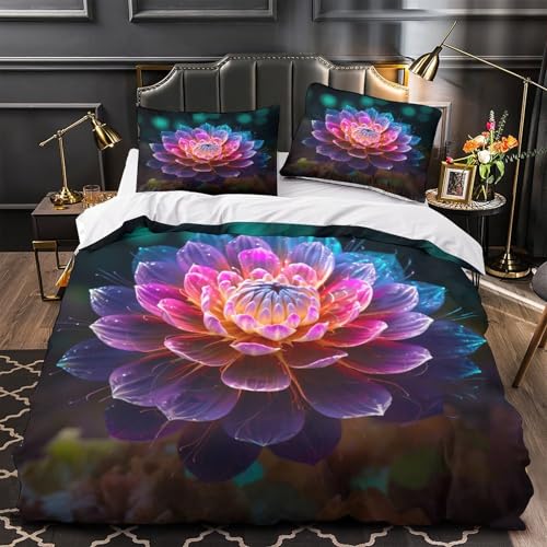 Sets de housses de couettes 3D fleurs microfibre douce super king 260x220 - 4