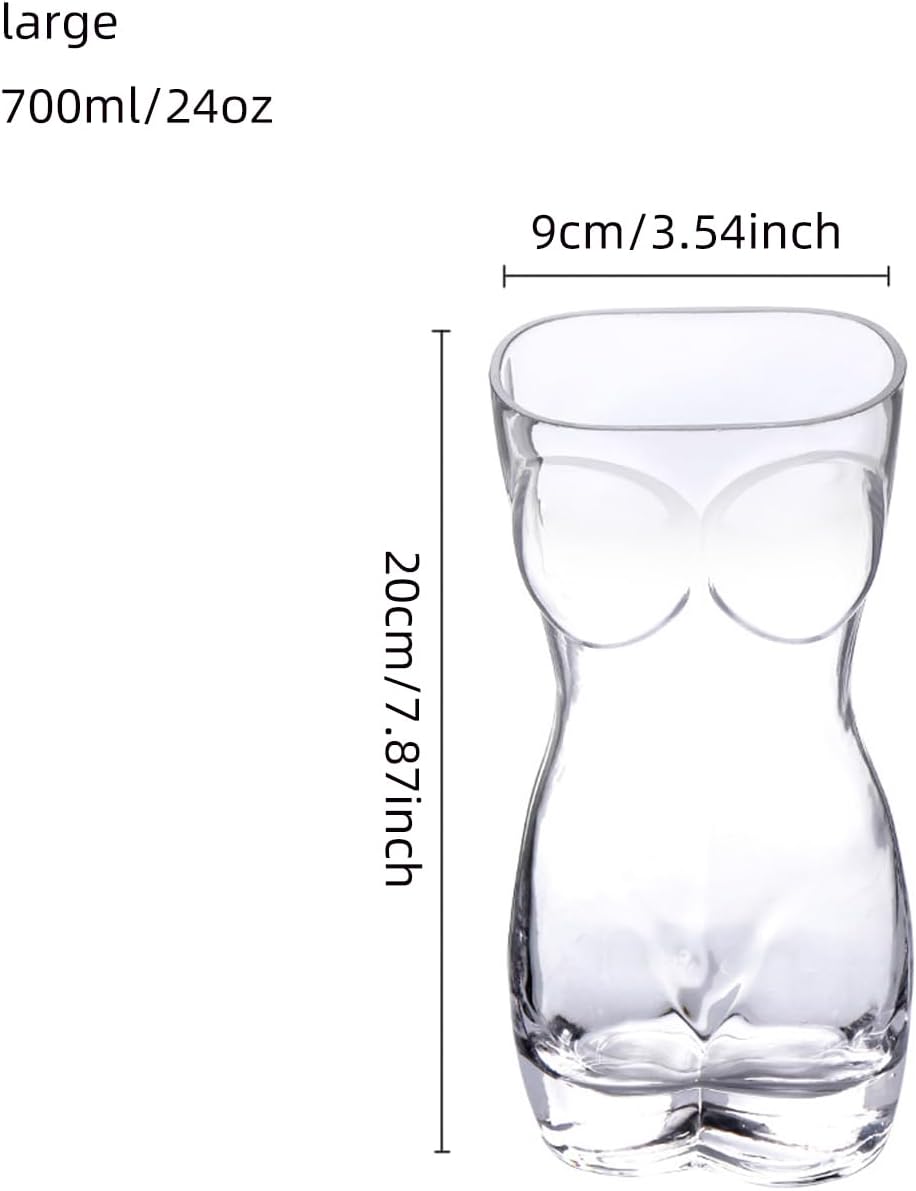 24oz/700ml Body Shaped Beer Glass, Clear Novelty Drinking Glass, Hand Blown Sculptural Glassware for Home Bar, Parties & Gifting