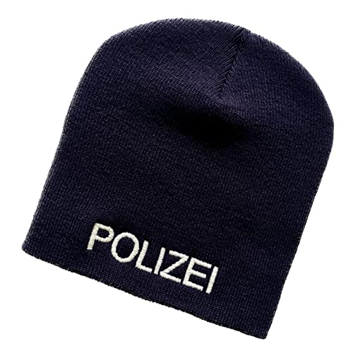 Schnoschi Dunkelblaue Strickmütze (Beanie Mütze) mit Polizei...