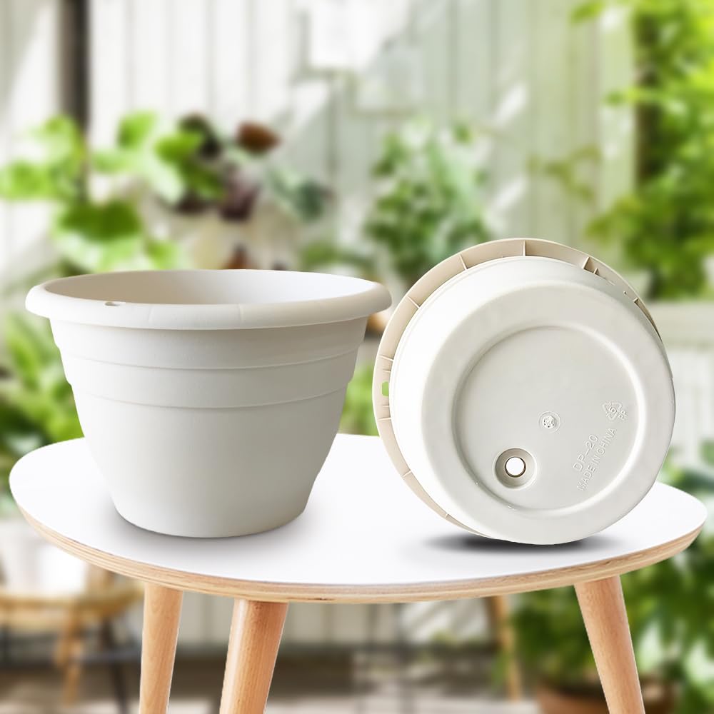 RooTrimmer Doniczki na rośliny, zestaw 5 sztuk, 25 cm, średnica wewnętrzna: 21,5 cm, z otworem drenażowym, trwałe, idealne do sadzenia roślin wewnątrz i na zewnątrz, białe, zestaw 5 szt