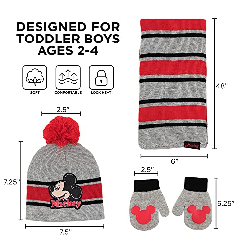 Image of Mickey Mouse Boys' Toddler Winter Hat, Scarf & Mittens Set for Ages 2-4 Or Hat, Scarves & Kids Gloves Sets for Ages 4-7