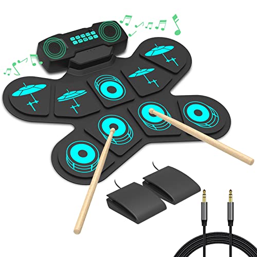 Electronic Drum Set Portable 9 Pads Roll-Up Drum Practice Pad, Usb Midi Connectivity, Electric Drum Kit With Built-In Stereo Dual Speakers For Beginner Kids Christmas & Birthday Gift #TOP5