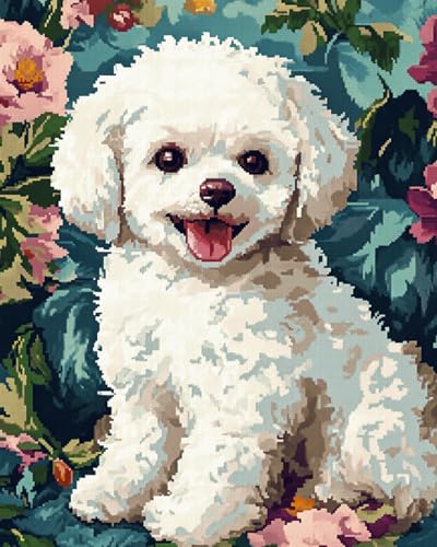 Punto de cruz 11CT de perro Bichón para relajarse bordando tardes de invierno
