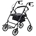 Produktbild HOMCOM Rollator mit Stuhl, Faltbarer Gehwagen, Gehhilfe, Mobilität, mit Stauraum, mit Bremse, 4-stufig verstellbare Griffe, Leichtgewicht, Metall Schwarz 57,5 x 87 x 82-90 cm