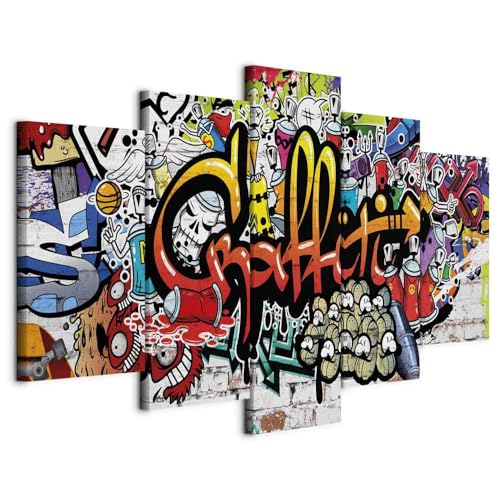 Cuadros B&D XXL - Quadro 200x100 cm 5 Pezzi - Stampa su Tela Strutturata XXL Grande - Quadri Moderni Componibili Camera da Letto Matrimoniale - Stampe da Parete Arte - Graffiti i-A-0103-b-n