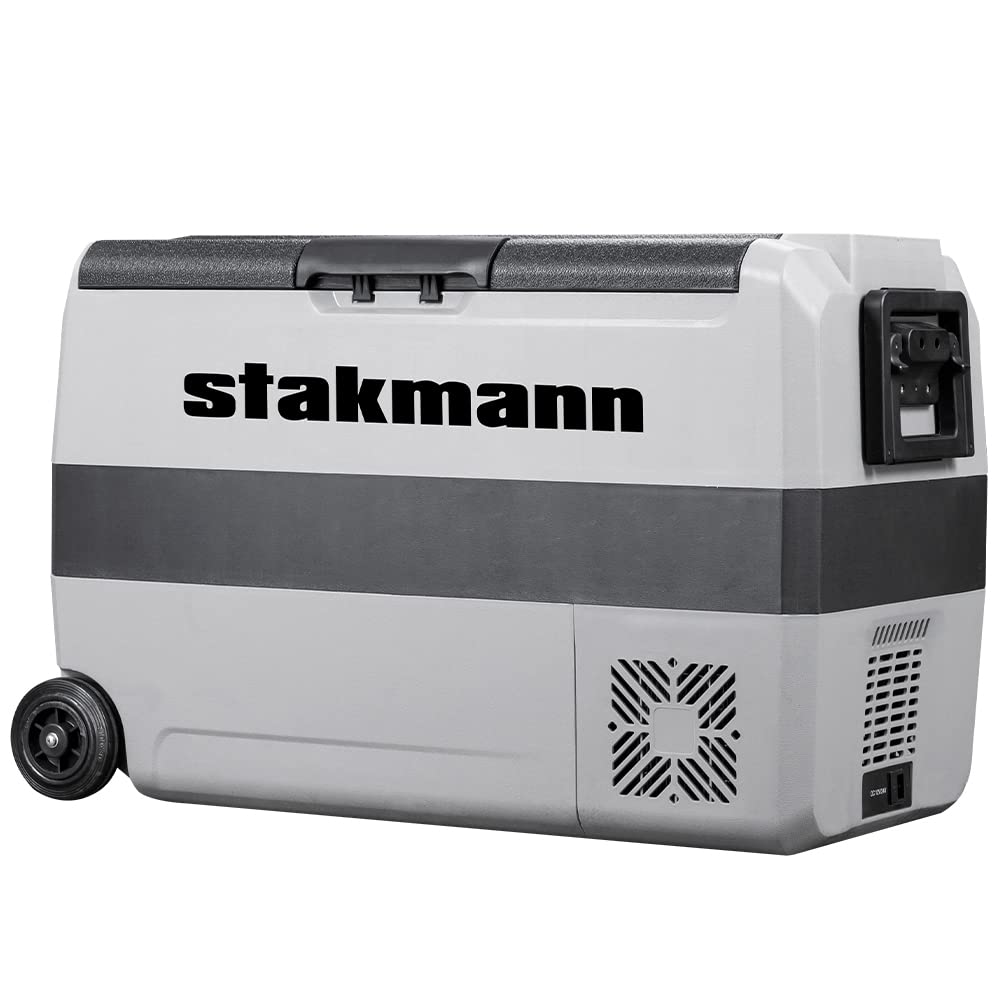 Frigorifero Portatile con Compressore 12V 220V, Frigo Congelatore con 2 Scomparti, Ruote e Manici Laterali, AC-DC 12/24 V, Ideale per Auto, Camper, Barca, Viaggi, Picnic (50 Litri)
