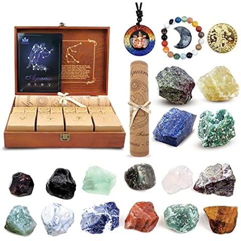 Yunoun Healing Stones and Crystals Set - Aquarius Zodiac Stones - Astrology Healing Crystal Horoscope Gift (Aquarius) Cover