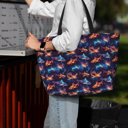 Large Beach Bags for Women Sandproof - Fantasy Shark Print Summer Travel Work Tote Bags with Zipper 6