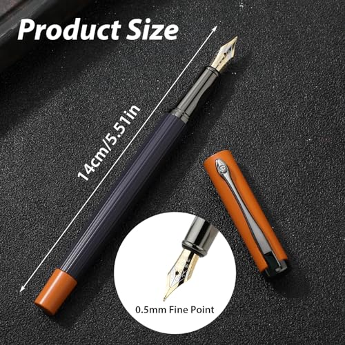 Amaxiu Conjunto de canetas-tinteiro de metal preto, caneta-tinteiro de ponta fina de 0,5 mm com 10 c