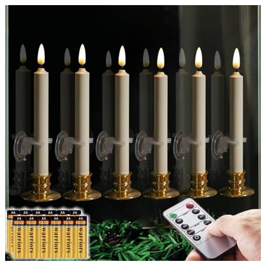 6PACK Flameless 8'' Window Candles with 6 Clips+6 Suction Cup+6 Golden Candleholders. Battery Powered Ivory Taper Candles with Remote and Timer & Candlestick.Remote Included.Christmas Decor Candles
