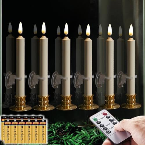 NONNO & ZGF 6PACK Flameless 8'' Window Candles +12 AA Batteries(Include)+6 Suction Cup+6 Golden Candleholders. Battery Powered Ivory Taper Candles with Remote and Timer.Remote Included by NONNO & ZGF - Used condition - US$20.75