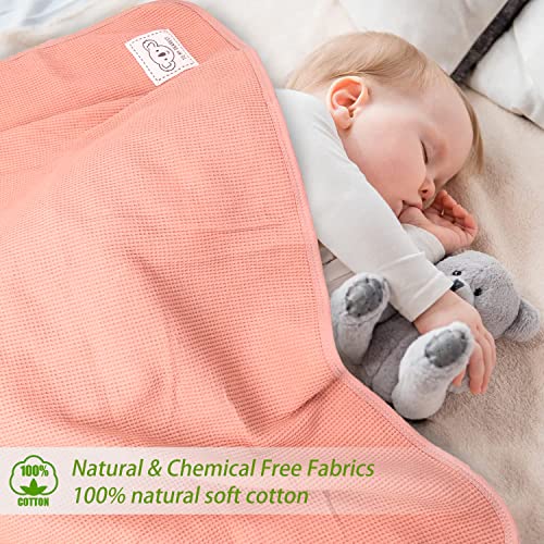 Homritar 2 Pack Baby Blanket For Boys Girls 100% Cotton Wafflesoft Lightweight Toddler Bed Blanket With Cute Koala Design Pink Khaki #TOP2