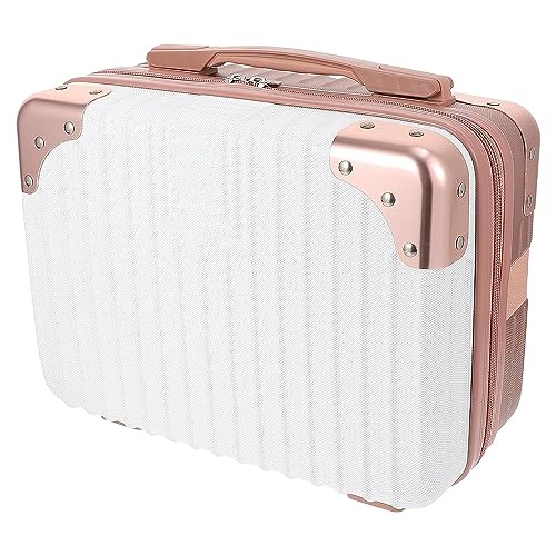 Image of GVND Travel Makeup Case Hard Shell Cosmetic Organizer, Waterproof ABS Vanity Box with Zipper Compartments, Elastic Strap & Carry Handle for Women & Girls (Pink)