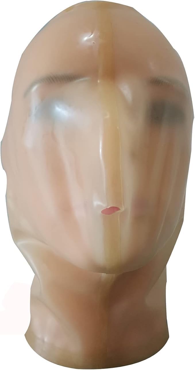 MFMYEE transparent latex mask with breathing holes, full coverage, suitable for role-playing and Halloween headwear.