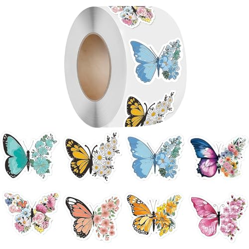 jiingekk Rollo de pegatinas decorativas de flores y mariposas para álbumes de recortes, decoración de flores