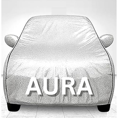 Image of 100% Waterproof Car Cover for Aura UV Protection, Dustproof, Windproof | Custom Fit with Mirror Pockets, Belt & Buckle | All Weather Outdoor Body Cover(Silver)
