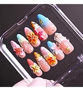 MAGLFELL Press On Nails, 10 Pcs Handmade French Stiletto Fake Nails, Reusable Artificial Unique 3...