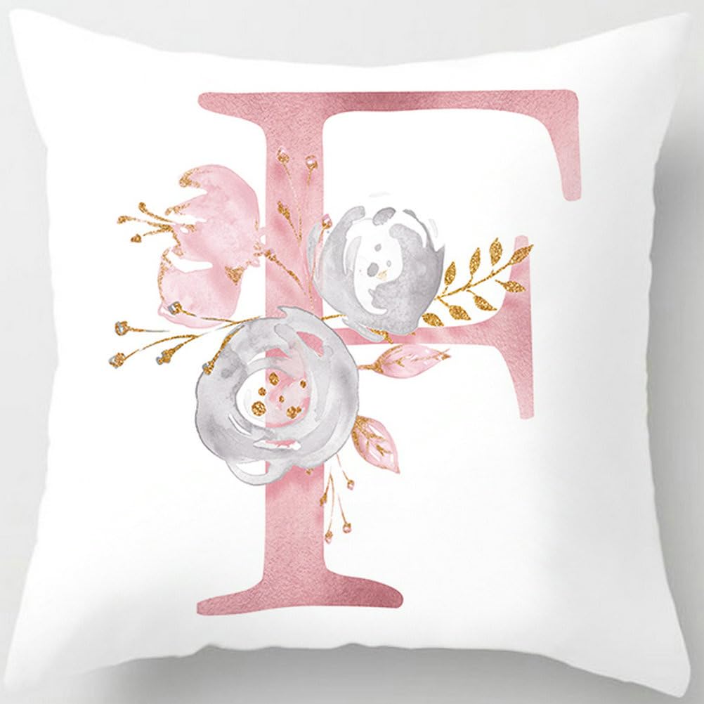 Tillskuch Pink Cushion Covers Cute Alphabet Decorative Throw Pillow Cover Square Letter Pillow Protectors for Sofa Couch Bedroom Chair Home Decor 45cm x 45cm(F)