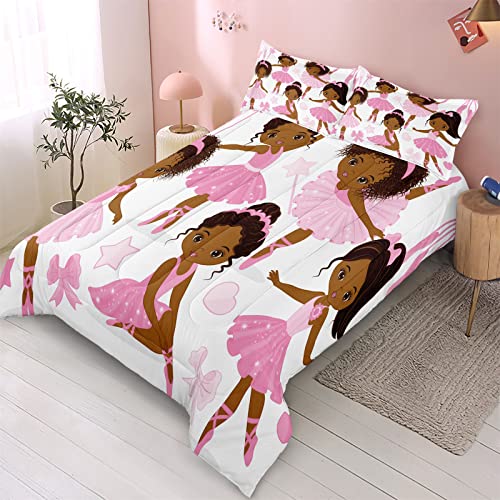 Sirdo Twin Bedding Sets For Girls, African American Black Girl Magic Comforter Set With Ballet Dancer, Pink Bed Set For Toddler Kids Teens, Little Girls Bedroom Decor, 1 Comforter With 2 Pillowcases #TOP6