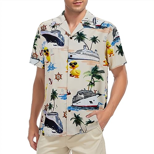 Funny Hawaiian Shirt for Men Short Sleeve Cruise Duck Button Up Shirt Mens Beach Tropical Vacation Aloha Shirt S