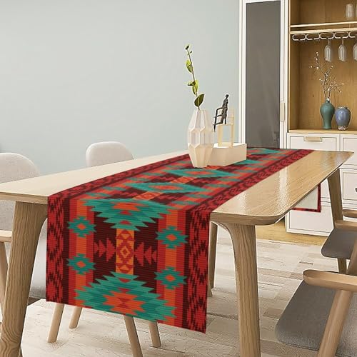 Image of Aztec Table Runner,Native American Ethnic South Western Navajo Mexican Decor Boho Geimetric Table Runner Tribal Table Setting Decor for Garden Farmhouse Wedding 13x120 Inch