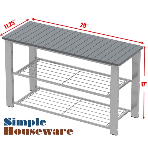Image of Simple Houseware Wood Top Shoe Storage Bench for Entryway, Grey