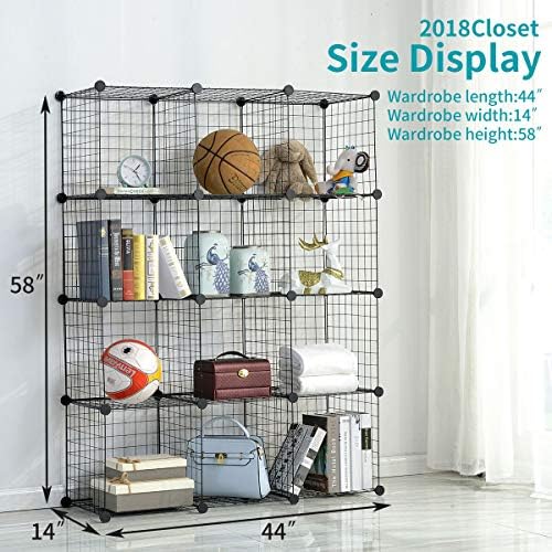 BRIAN & DANY 12-Cube Wire Storage Cubes, Larger Cubes (35cm vs. 30cm), DIY Wire Grid Bookcase, Multi-Use Modular Storage Shelving Rack, Black