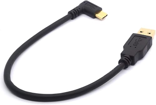 Miniatura 4 de Cable de extensión USB tipo C de 9.8 in, chapado en oro, USB 3.0 macho a 90 grados hacia arriba en ángulo descendente, cable tipo C, cable adaptador