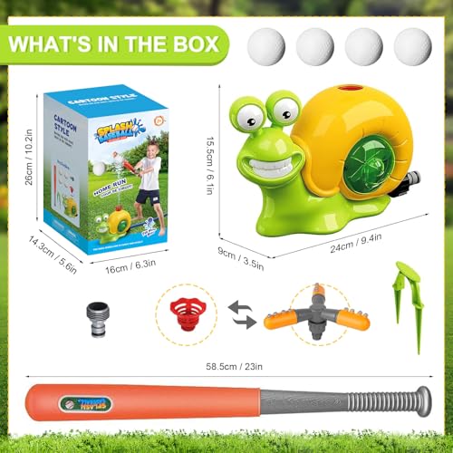 2-in-1 Wassersprinkler Baseballspielzeug Set, Wassersprinkler Kinder mit 2 Sprinklerköpfen Spinnwassersprühspielzeug Wasserspielzeug für Enfants Wasserblume/Außenbereich/Rasen/Garten/Pool-Party