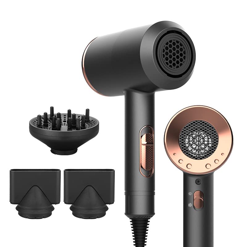 YUELIFE Powerful Electric Hair Dryer Low Noise Below Dryer Hot Cold Wind Hairdryer 3 Heat Settings 2 Speeds 2 Nozzles 2200W 220V