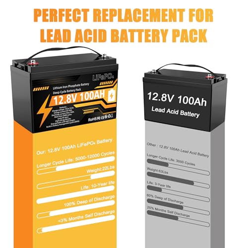 Image of 12V 100Ah LiFePO4 Lithium Battery, Group 31 Deep Cycle with Smart 100A BMS & Low Temp Cut-Off, 15000 Cycles 10-Year Life, Lightweight Replacement for RV, Solar, Marine, Home Backup, Off-Grid