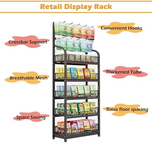 2-Pack Supermarket Snack Display Shelf, Heavy Duty 4 Tier Potato Chip Organizer Rack for Home Office Concession Stand, Commercial Freestanding Retail Candy Food Holder(L 50cm/19.7in) image 4