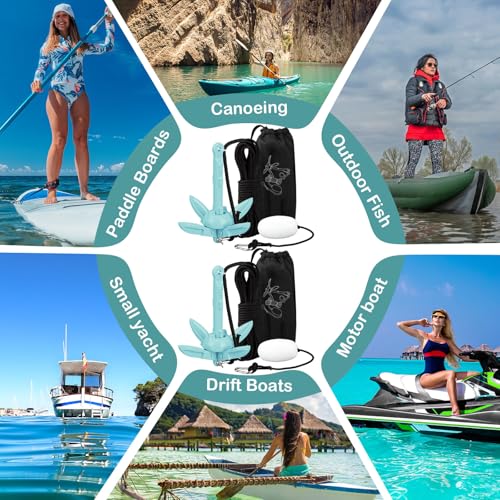 Image of Lounsweer 2 Pack 1.5 /3.5 lb Marine Kayak Anchor Kit Folding Grapnel Anchor Kit Boat Kayak Fishing Accessories for Small Boats Kayaks Canoe Paddle Boards