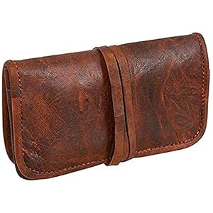 Genuine Leather Tobacco Smoking Pipe Bags Stash Case Medicine Lock Bag Make-Up Wrap Case Stationery Battery Headphone Holder Travel Storage Container Vintage Brown Unisex Pouch