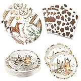 180PCS Cowboy Party Supplies Serve 60, Western Party Paper Plates and Napkins Kit for Wild West Cowboy Rodeo Birthday Baby Shower Decorations, Includes Dinner Plates, Dessert Plates, Napkins