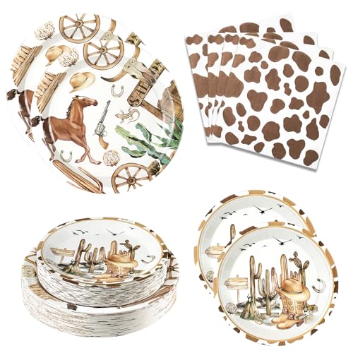 180PCS Cowboy Party Supplies Serve 60, Western Party Paper Plates and Napkins Kit for Wild West Cowboy Rodeo Birthday Baby Shower Decorations, Includes Dinner Plates, Dessert Plates, Napkins