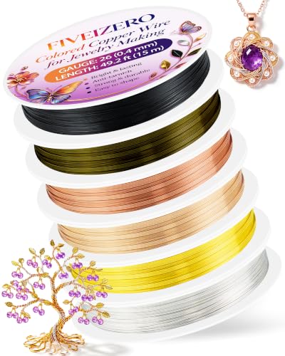 FIVEIZERO 6 Rolls 26 Gauge Colored Copper Wire for Jewelry Making 295FT