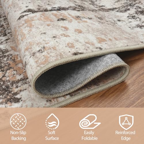 5x8 Area Rugs for Living Room Rug Washable: Abstract Rug for Dining Room Bedroom Carpet Non Slip 5 by 8 Indoor Modern Nursery Home Office Brown Beige