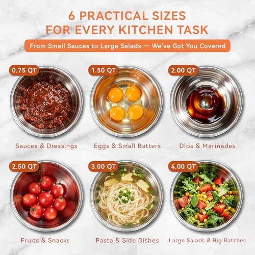 Set de 6 Tazones de Acero Inoxidable con Tapas, Capacidad Variada miniatura 4