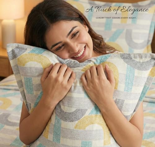 Image of BSB HOME Cloud Cotton King Size Bedsheet Set 228 x 254 cm, 220 Thread Count Soft & Breathable Cotton Bedsheet with 2 Pillow Covers, Floral Printed Bedding for Home (Creamy Beige)
