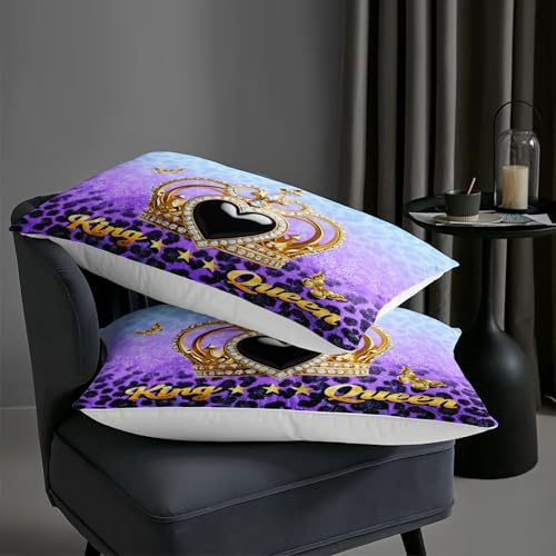 Image of AILONEN Gold Crown Comforter Set Full Size for Girls Women,Purple & Blue Gradient Leopard Print Bedding Set 3Pcs,King and Queen Quilt with 2 Pillowcases